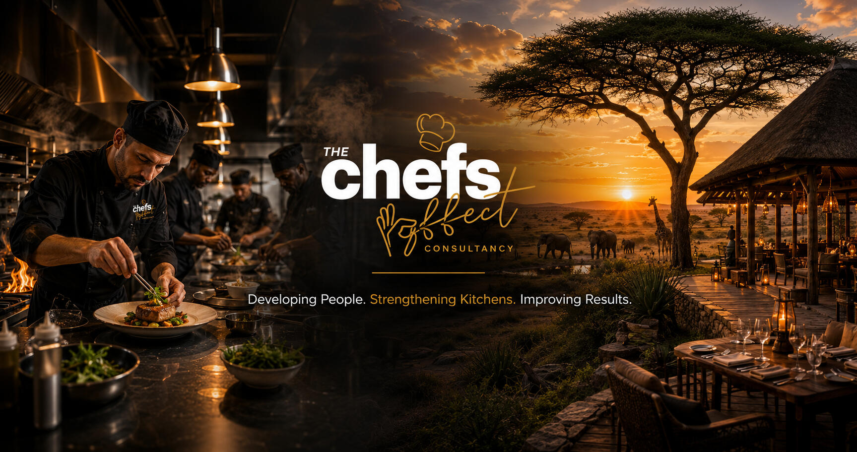 A Logo that says the chefs effect with a hat and a hand